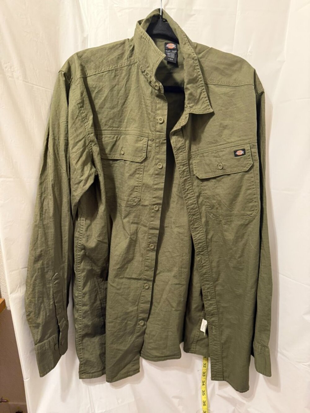 Dickies Olive Green Ripstop Button Up Shirt L